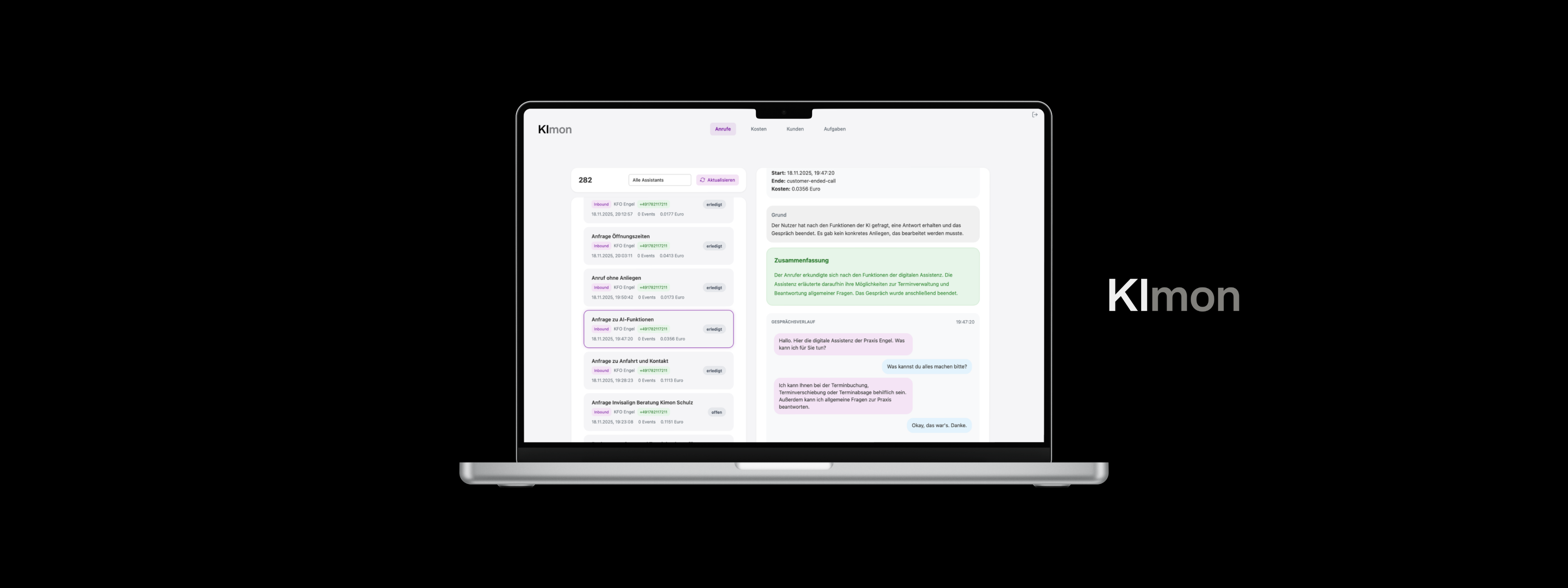 KImon - Desktop-Ansicht der Anrufe