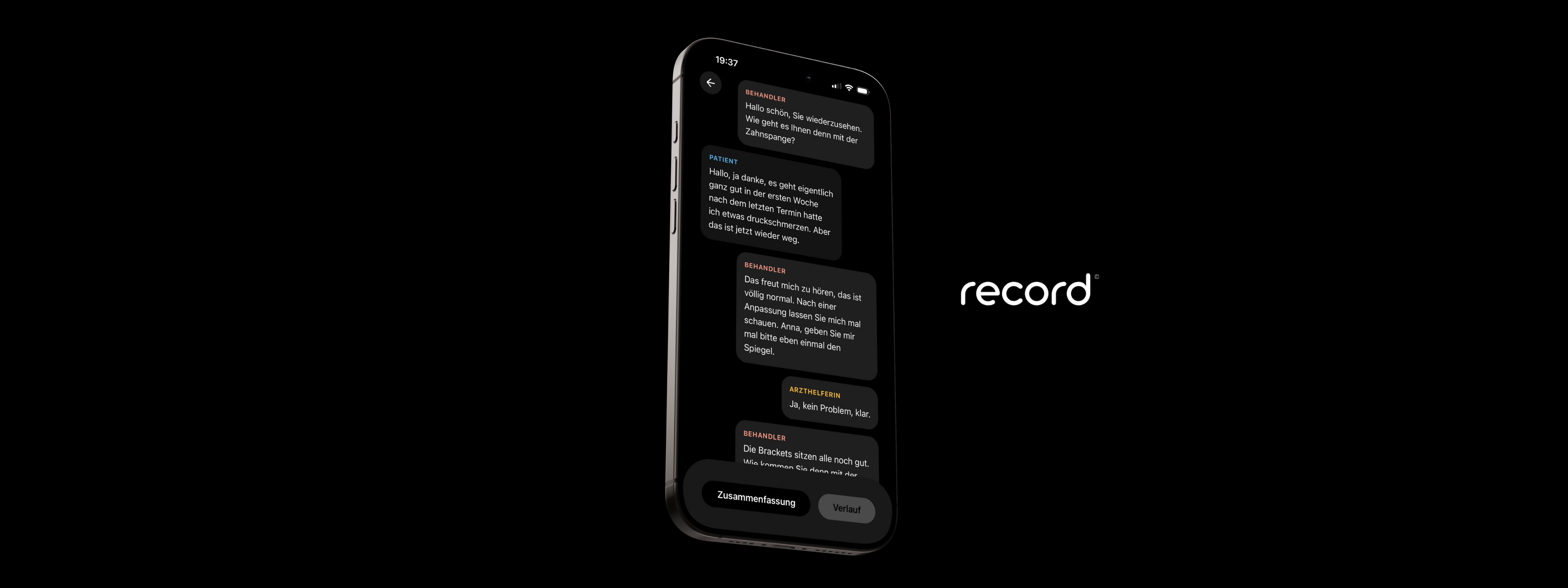 trainity Record - Transkriptions-Chatfenster mit Gesprächsverlauf Wort für Wort